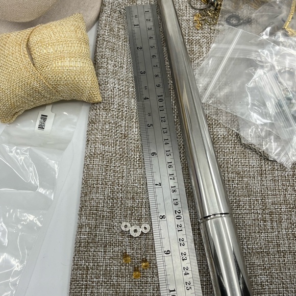 Vintage 10KT White Gold Necklace with Citrine Briolette Drops & Diamond Accents - Picture 12 of 15